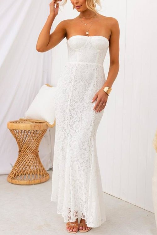 Strapless Tube Top Mermaid Lace Party Dress