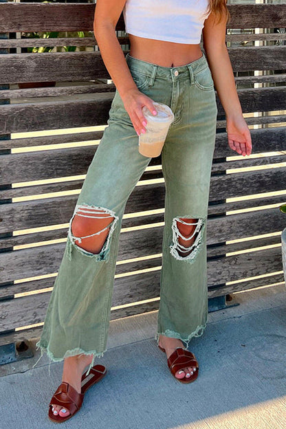 Margovil Ripped Cut Out Raw Hem Straight Leg Jeans