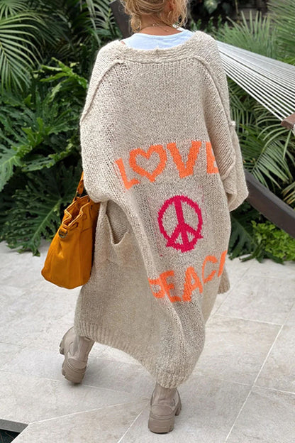 Cardigan long ouvert sur le devant Margovil à motif Love and Peace (en 5 couleurs)