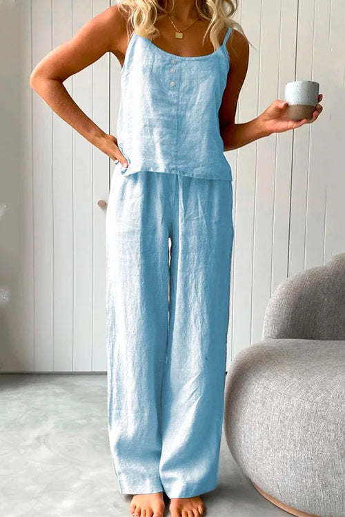 Margovil Cotton Linen Cami Top Wide Leg Pants Loungewear Set