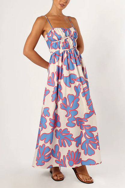 Margovil Spaghetti Strap High Waist Printed Maxi Holiday Dress