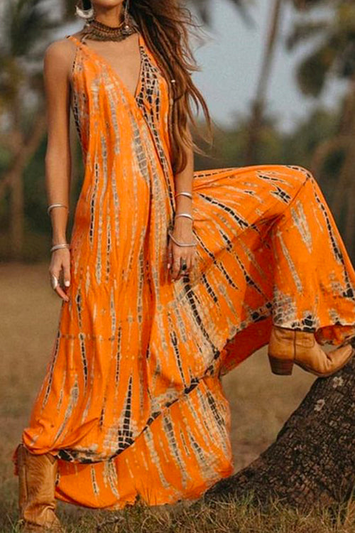 Margovil Bohemia V Neck Printed Maxi Cami Dress