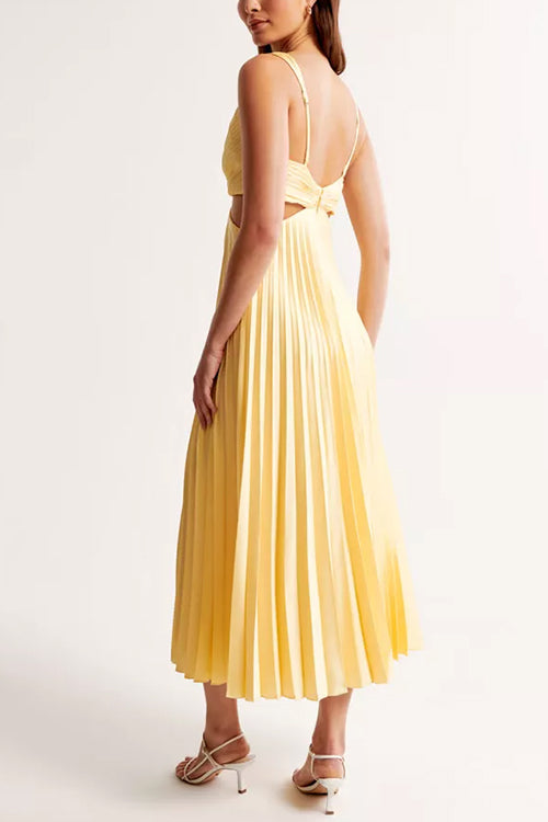 7 Colors Chicest V Neck Cut Out Waist Sleeveless Pleated Maxi Dress