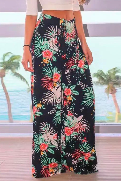 Margovil Tie Waist Wide Leg Bohemia Printed Beach Pants