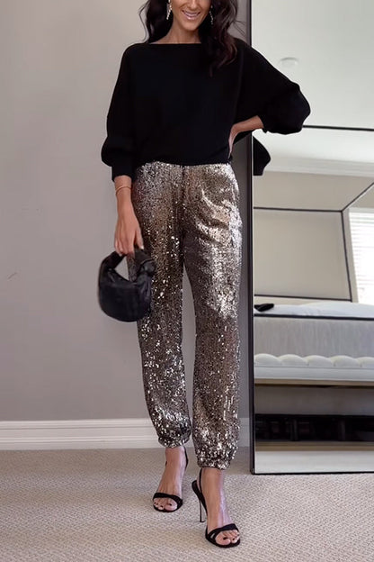 Glam High Rise Sparkly Sequin Joggers