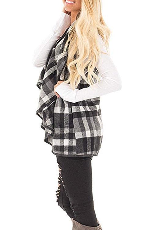 Margovil Lush Sleeveless Plaid Jacket Vest with Pockets