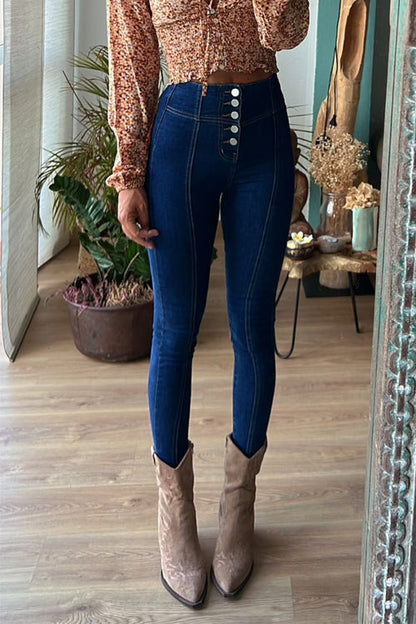 Button Fly High Rise Skinny Denim Pants