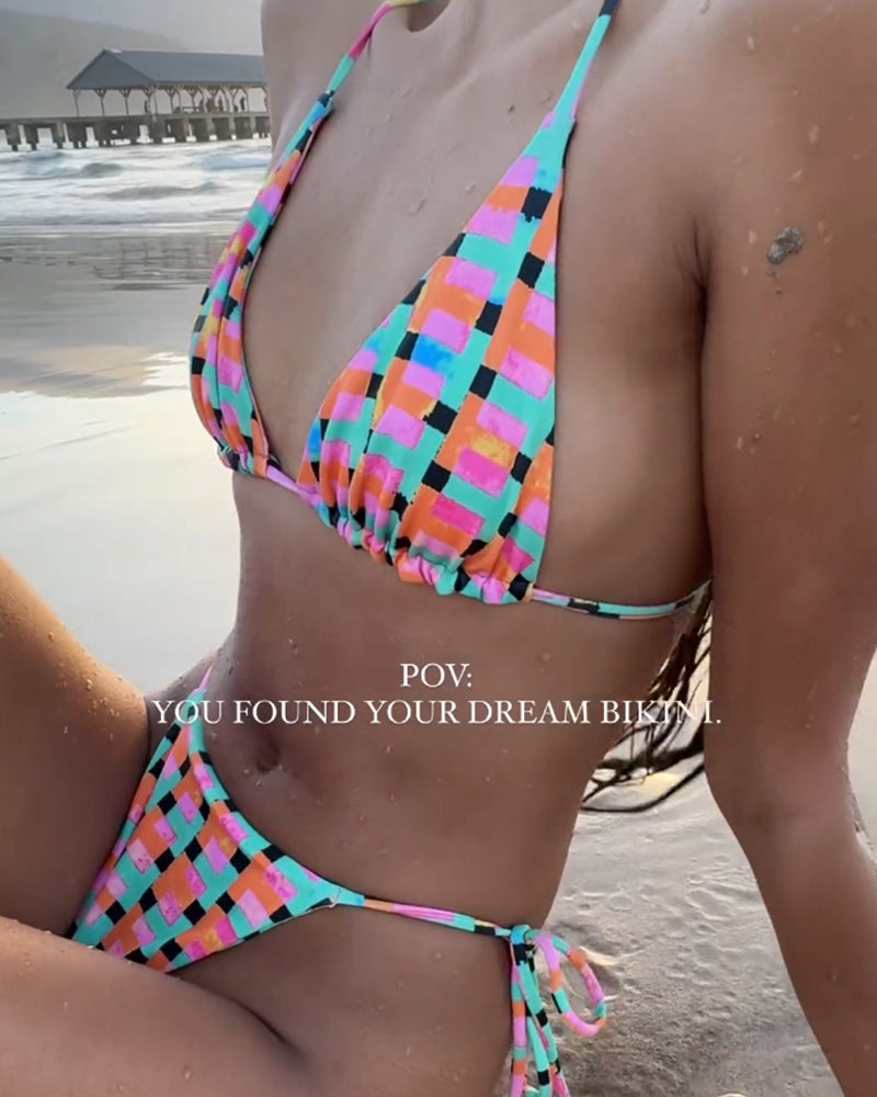 Women's Multicolor Square Print Bikini Set