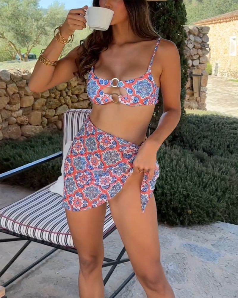 women's printed bikini three piece suit