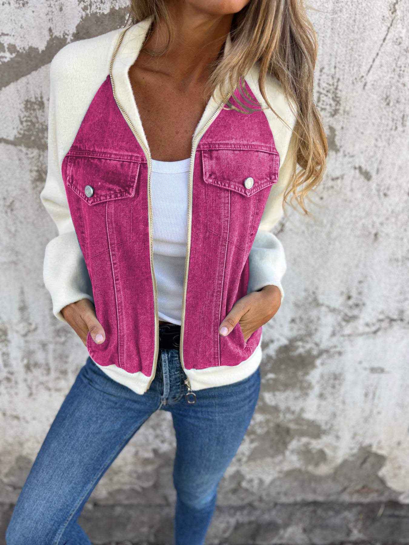 Casual V-neck Zipper Jacket