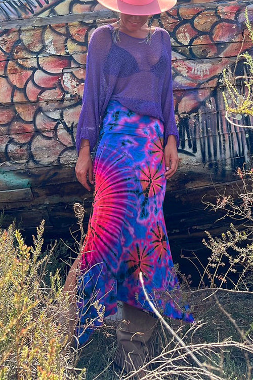 Margovil High Waist Side Split Tie Dye Maxi Skirt