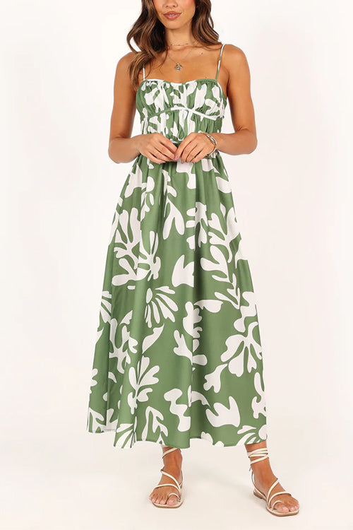 Margovil Spaghetti Strap High Waist Printed Maxi Holiday Dress