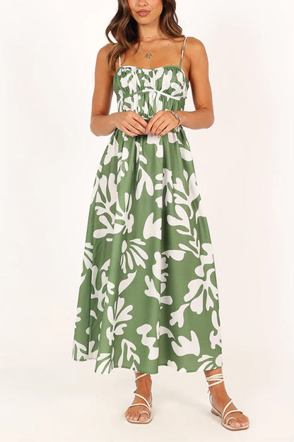 Margovil Spaghetti Strap High Waist Printed Maxi Holiday Dress