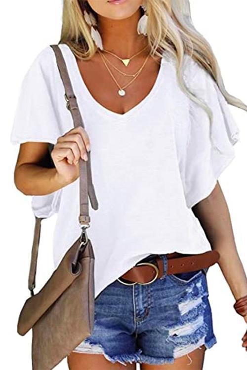 Margovil Casual V Neck Ruffle Short Sleeve T-shirt