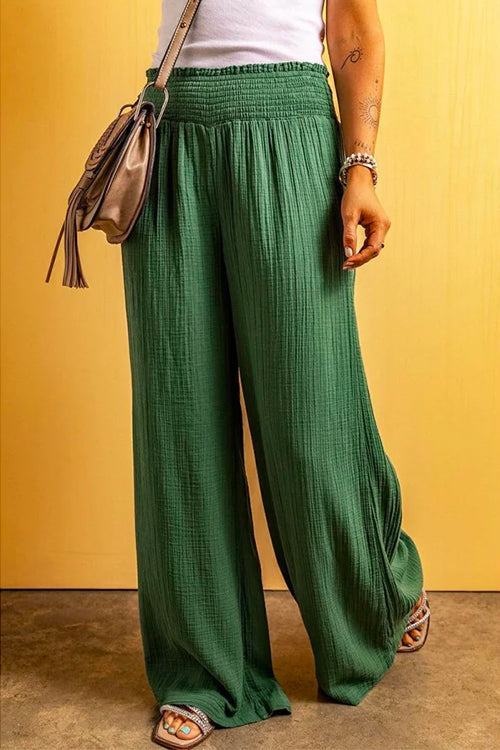 Margovil Smocked Elastic Waist Wide Leg Cotton Linen Pants