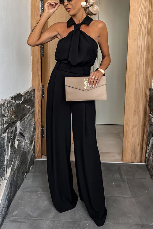 Margovil Collared Sleeveless Wide Leg Pocketed Jumpsuit