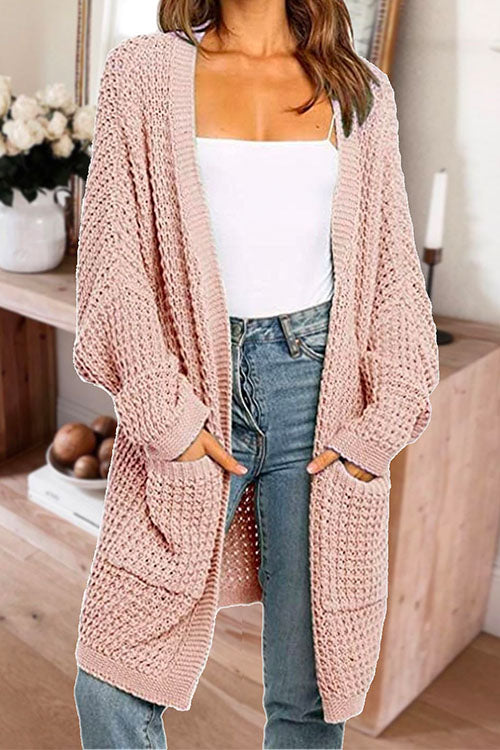 Margovil Open Front Batwing Sleeves Pocketed Baggy Sweater Cardigan