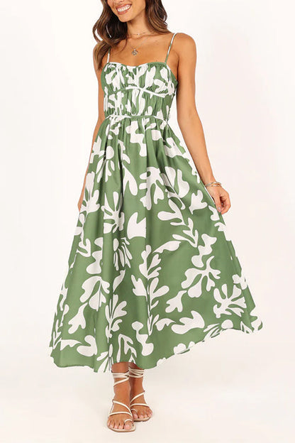 Margovil Spaghetti Strap High Waist Printed Maxi Holiday Dress