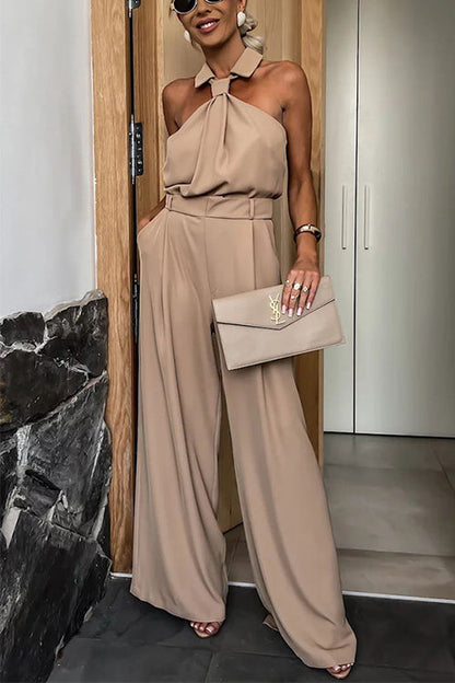 Margovil Collared Sleeveless Wide Leg Pocketed Jumpsuit