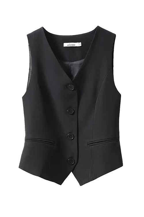 Margovil V Neck Button Up Pocketed Blazer Vest