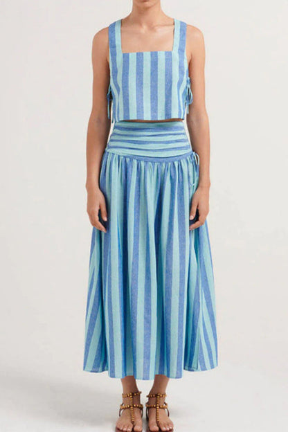 Margovil Striped Square Collar Crop Tank Top and Slit Maxi Skirt Set