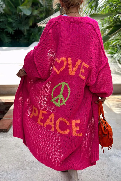 Cardigan long ouvert sur le devant Margovil à motif Love and Peace (en 5 couleurs)