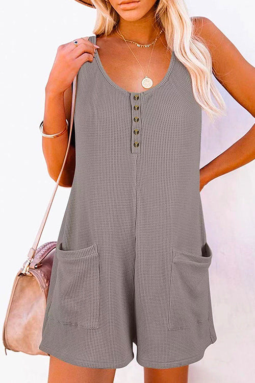 Margovil Scoop Neck Pockets Solid Tank Romper