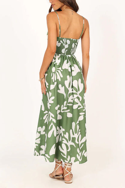 Margovil Spaghetti Strap High Waist Printed Maxi Holiday Dress