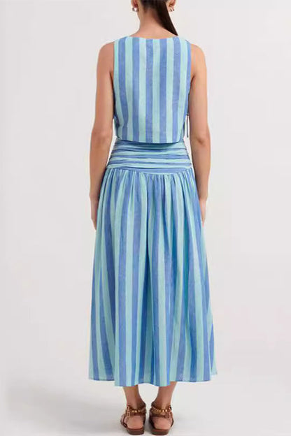 Margovil Striped Square Collar Crop Tank Top and Slit Maxi Skirt Set