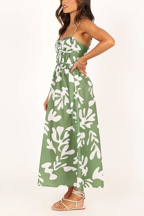 Margovil Spaghetti Strap High Waist Printed Maxi Holiday Dress