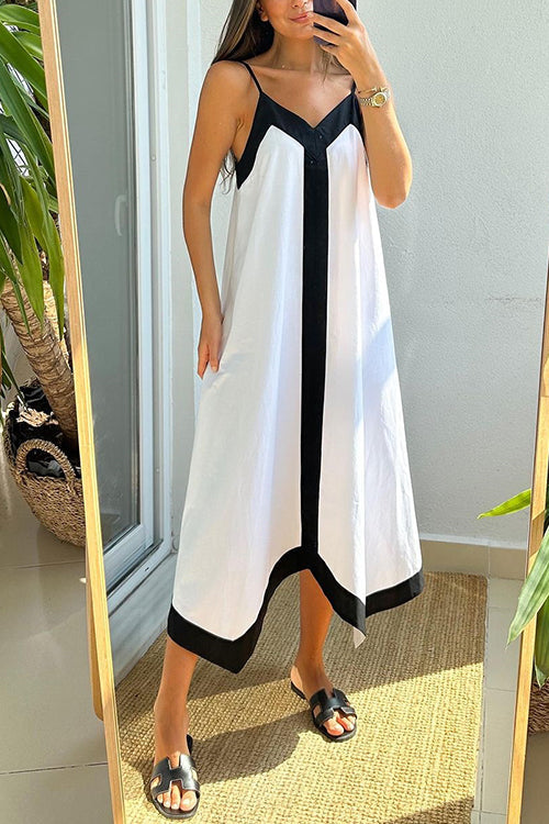 Margovil V Neck Color Block Midi Cami Vacation Dress