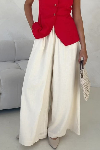 Margovil Elastic Waist Wide Leg Cotton Linen Palazzo Pants