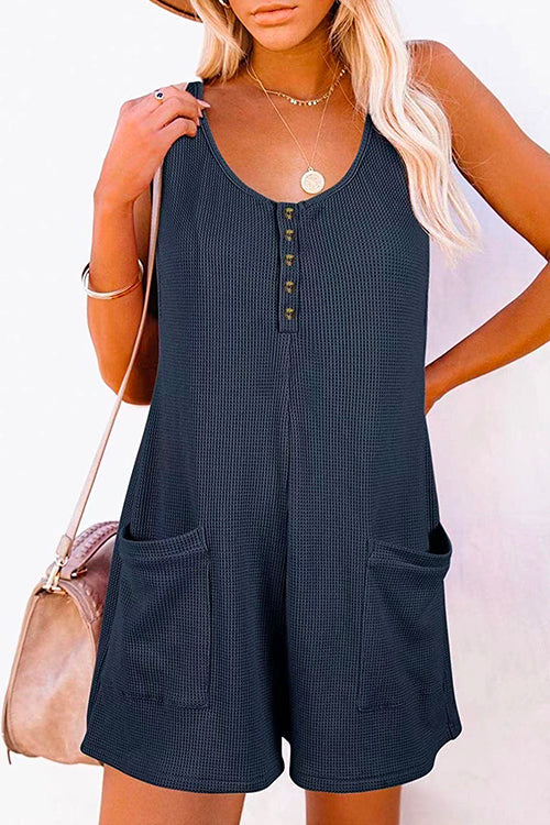 Margovil Scoop Neck Pockets Solid Tank Romper