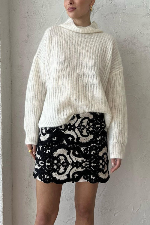 Cowl Neck Drop Shoulder Side Split Knit Sweater