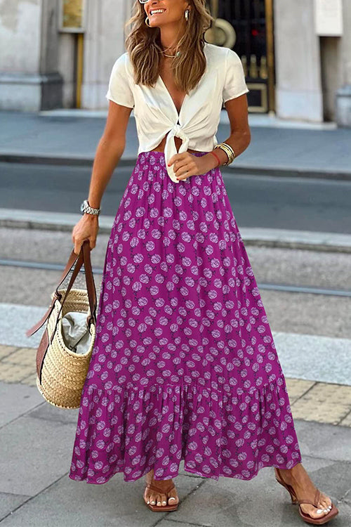 Margovil High Waist Printed Maxi Ruffle Swing Skirt