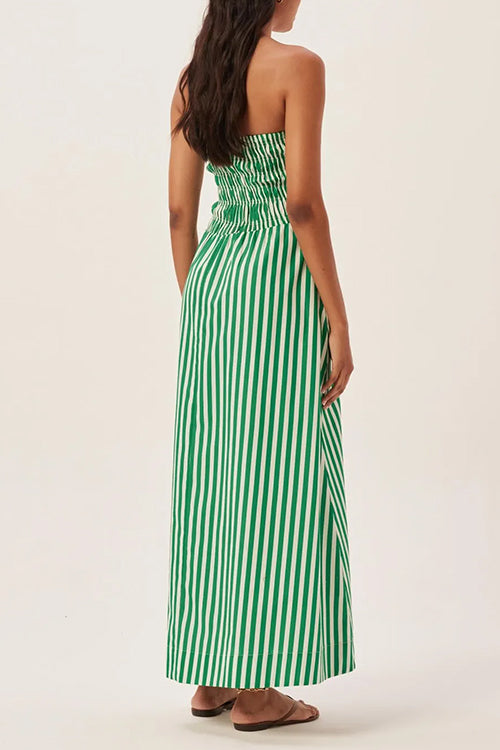 Margovil Strapless Smocked Tube Striped Maxi Dress