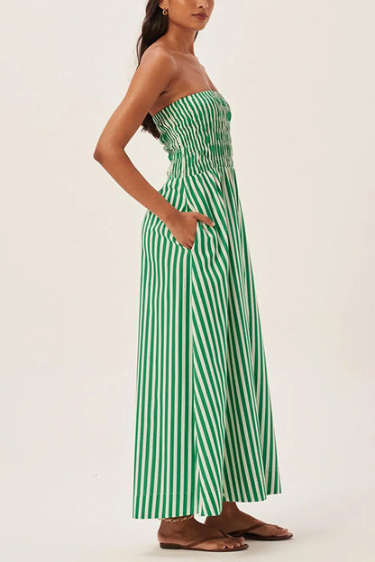 Margovil Strapless Smocked Tube Striped Maxi Dress