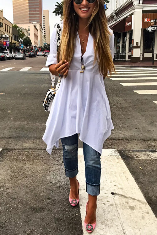 Long Sleeves Waisted Irregular Hem Shirt Dress