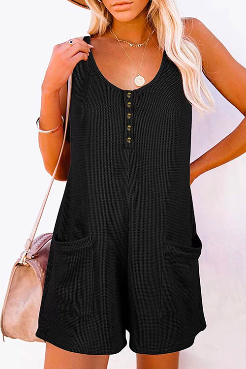 Margovil Scoop Neck Pockets Solid Tank Romper