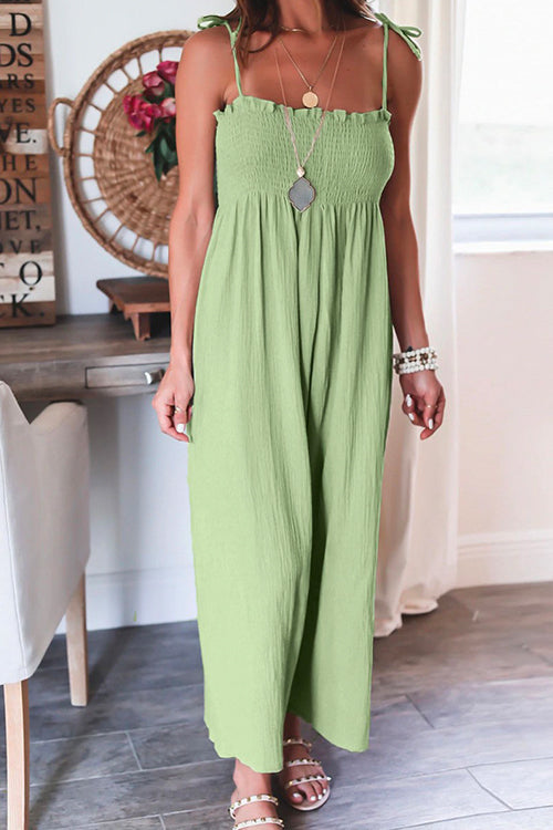 Margovil Tie Shoulder Smocked Wide Leg Cami Jumpsuit