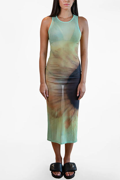 Margovil Sleeveless Gradient Tie Dye Bodycon Midi Dress