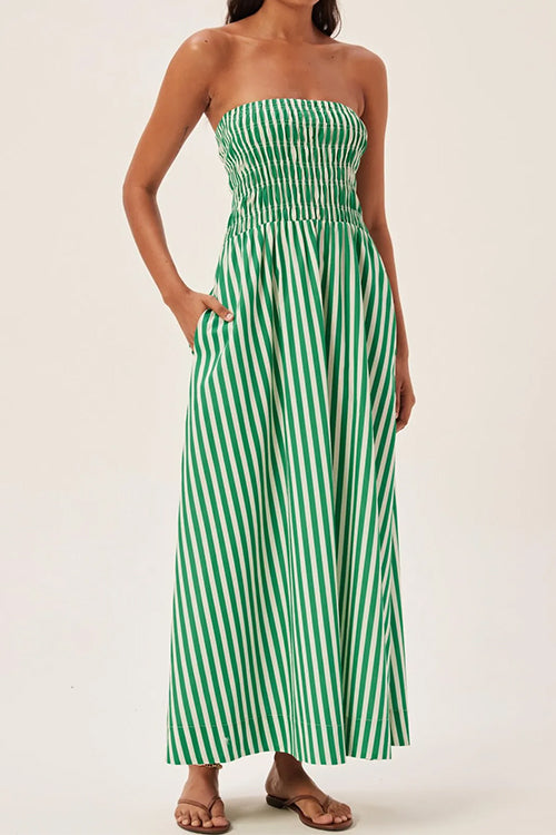 Margovil Strapless Smocked Tube Striped Maxi Dress