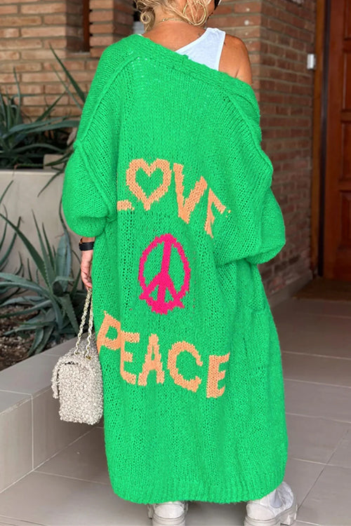 Cardigan long ouvert sur le devant Margovil à motif Love and Peace (en 5 couleurs)