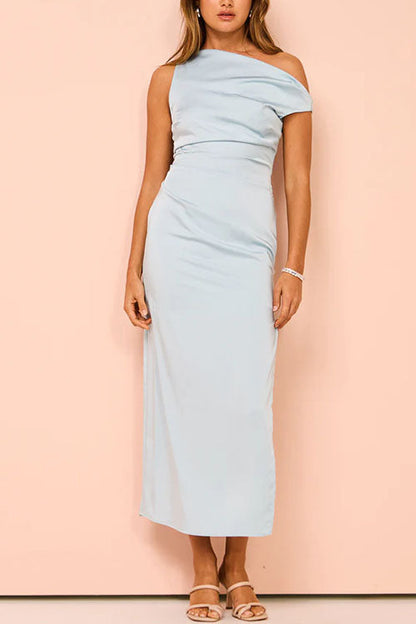 Aasymmetrical Off-the-shoulder Side Slit Midi Dress