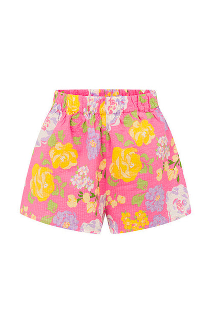 Elastic Waist Cute Floral Print Shorts