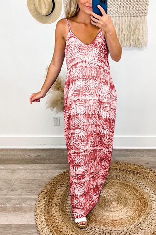 Margovil U Neck Tie Dye Maxi Cami Beach Dress