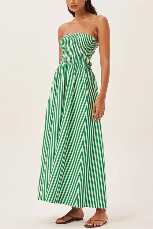 Margovil Strapless Smocked Tube Striped Maxi Dress