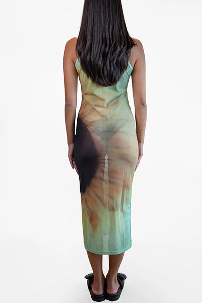 Margovil Sleeveless Gradient Tie Dye Bodycon Midi Dress