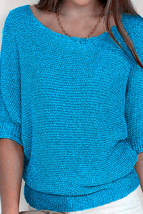 Margovil Round Neck 3/4 Sleeves Basic Knitting Sweater