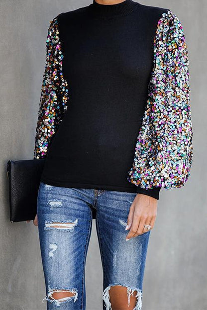 Margovil Sequin Lantern Sleeve Festive Blouses